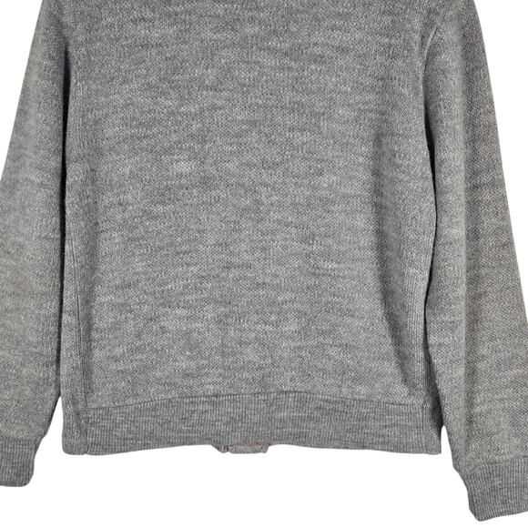 Vintage 60s Mens Medium Leather Diamond Applique Cardigan Sweater Gray Mod - Picture 9 of 9